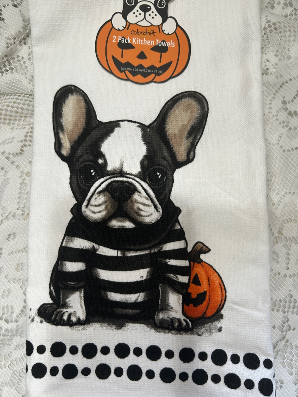 French Bulldog Pumpkin Halloween Kitchen Towel Set NEW NWT